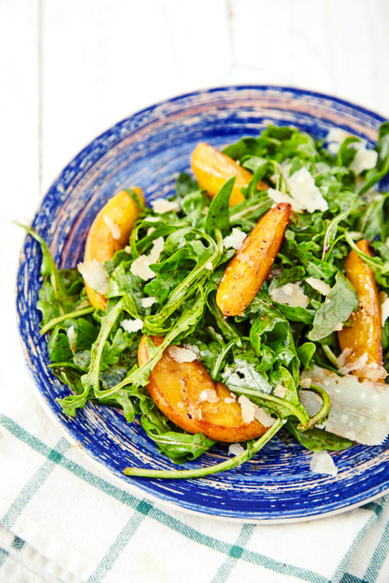Arugula Salad with Caramelized Peaches easy to make step-by-step recipe