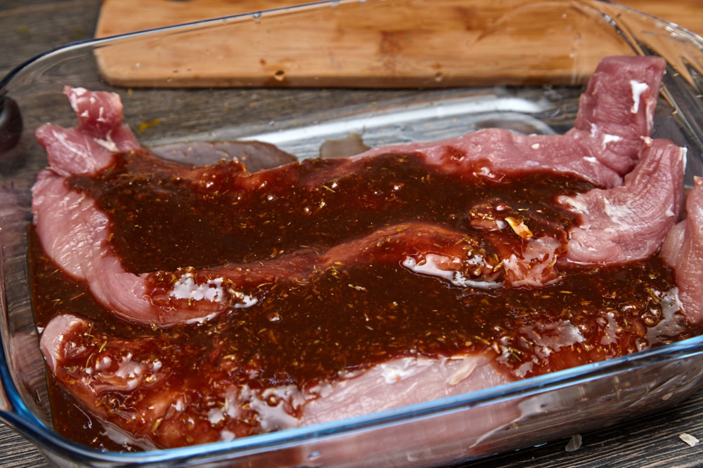 rub the meat with marinade for texas style pork loin