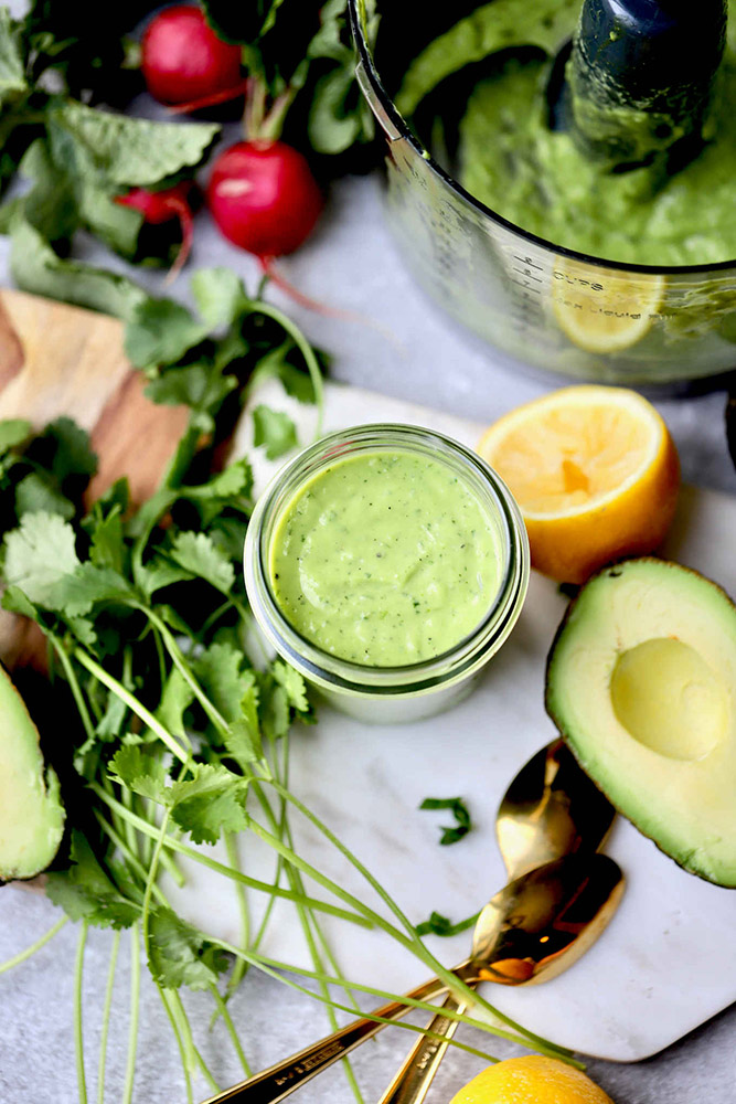 #7 Kefir dressing with avocado and greens.