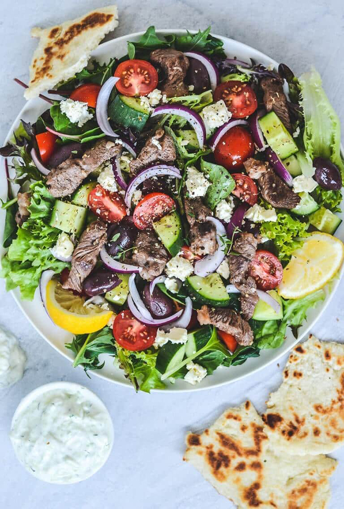 #2 Греческий салат с бараниной и дзадзиками.