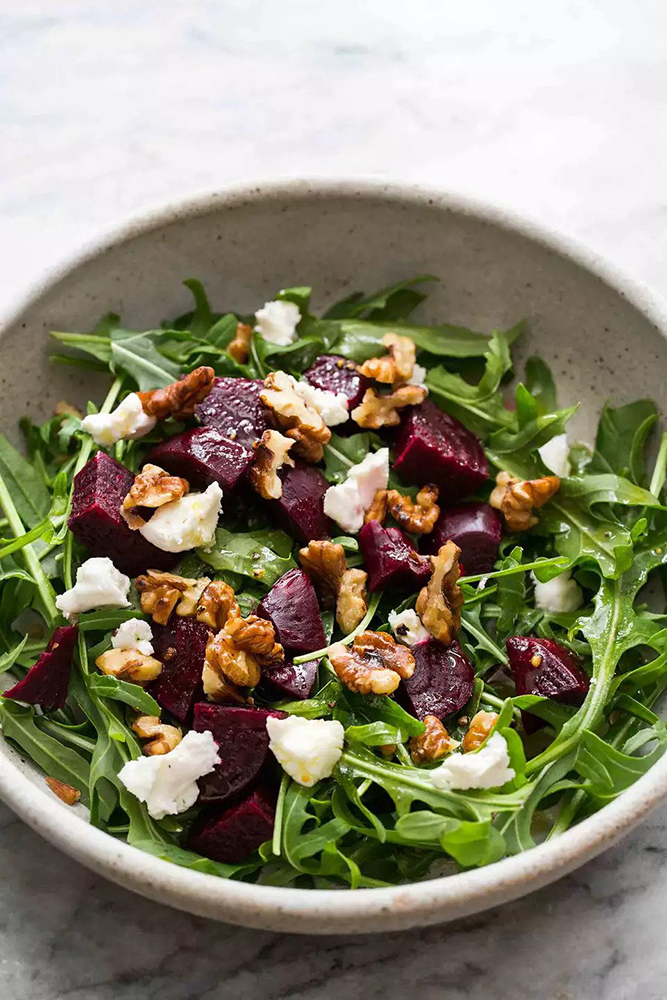 #4 Arugula salad with beets and goat cheese.