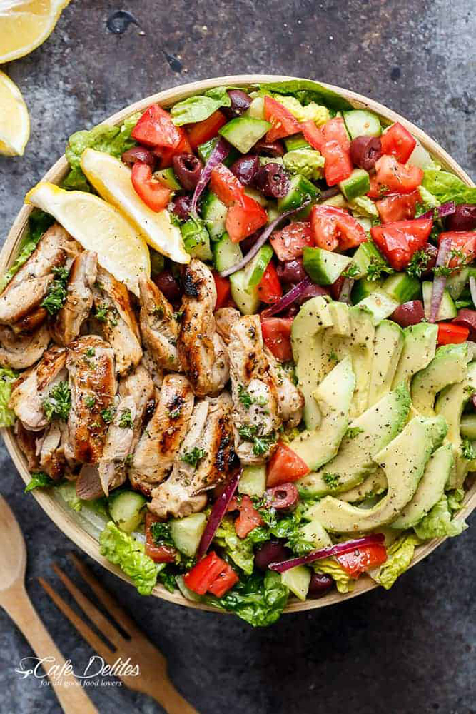 #1 .Grilled chicken breast salad with herbs and lemon