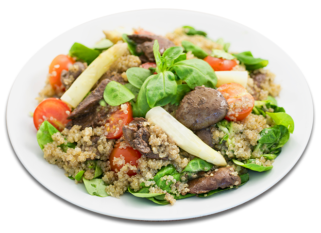 #12. Warm salad with chicken liver and quinoa