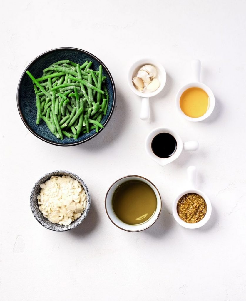 Ingredients for making string beans with mustard-honey dressing