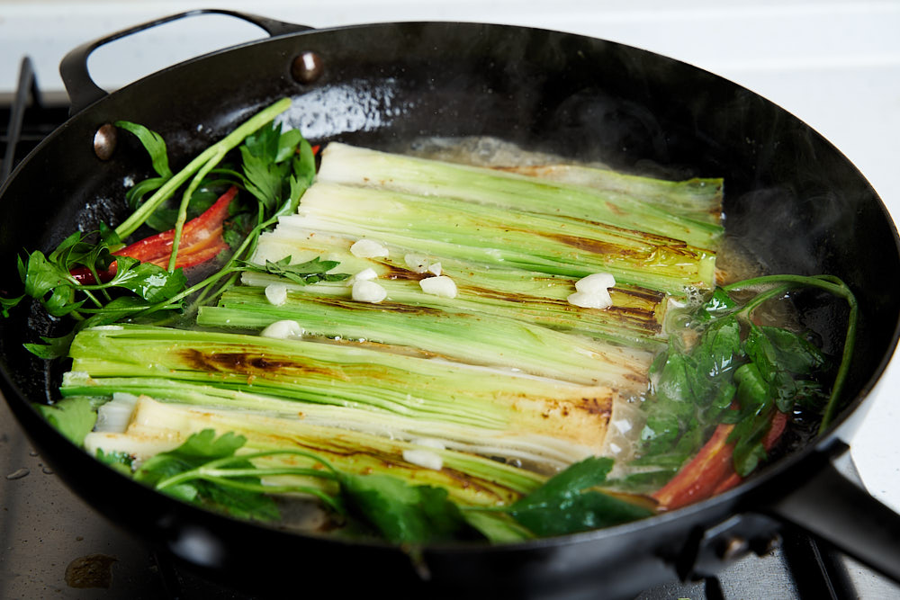 Simmer leeks in a pan for 12-14 minutes