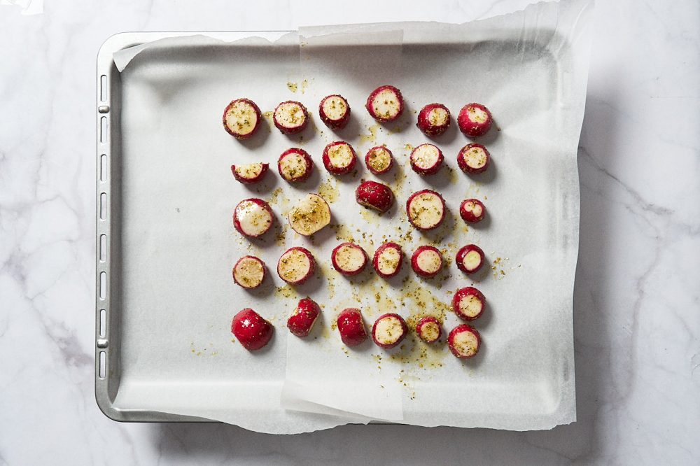 Place the radishes on a baking tray