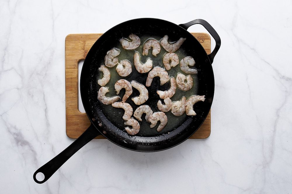 Pan fry the shrimp