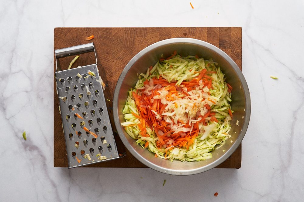 Vegetables grated on a coarse grater