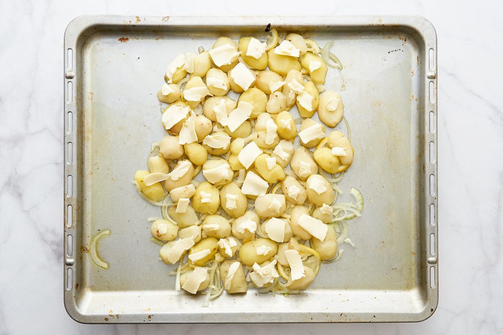 Chunks of butter on the potatoes