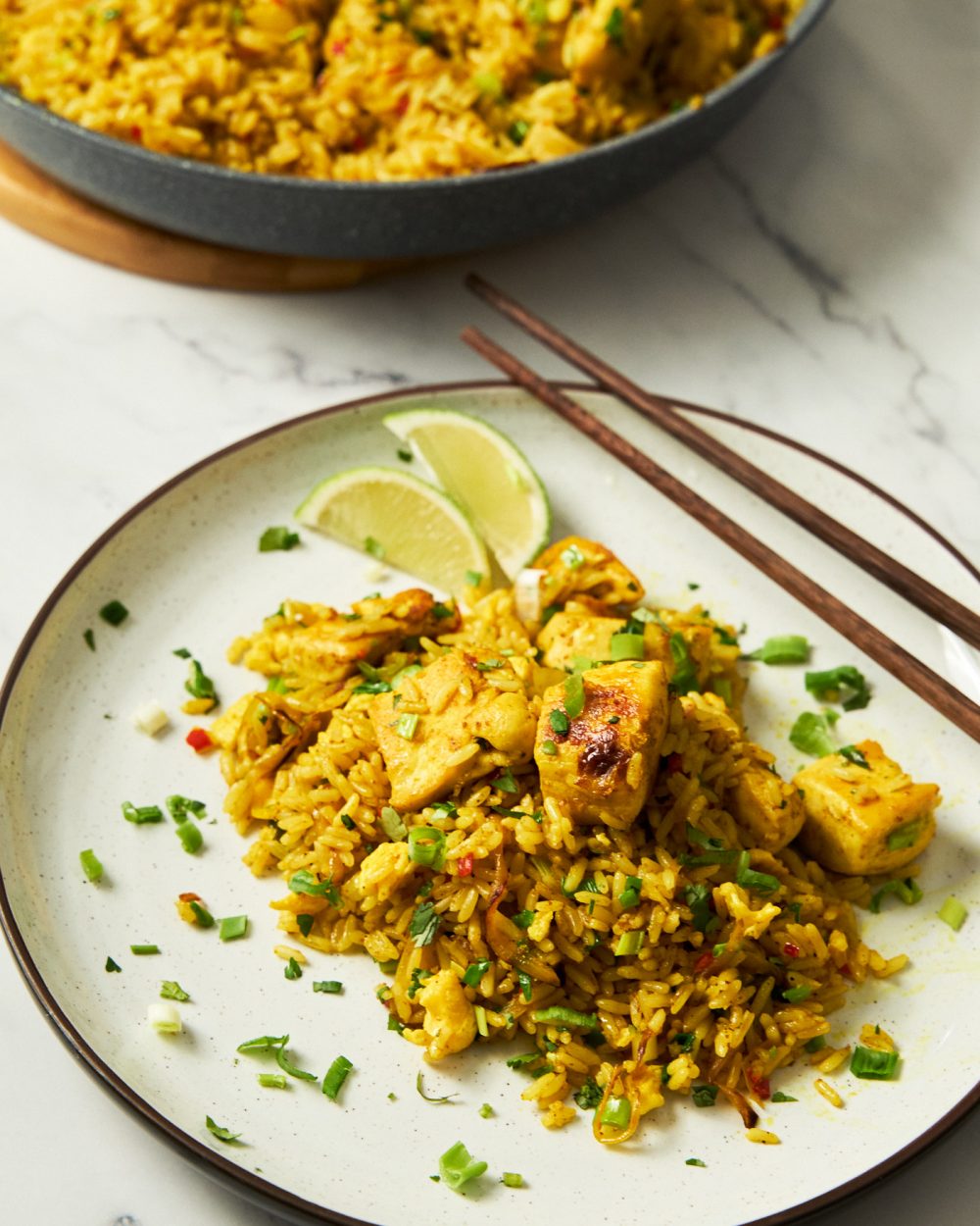Thai style fried rice with chicken and curry