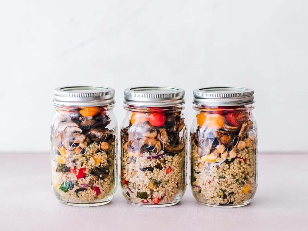 Quinoa with vegetables in a jar