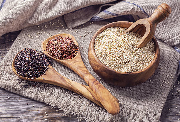 Red, black and white quinoa seeds
