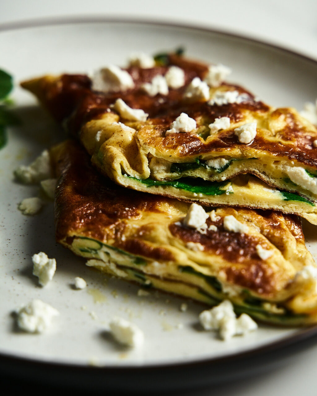Spinach and feta omelet on a platter