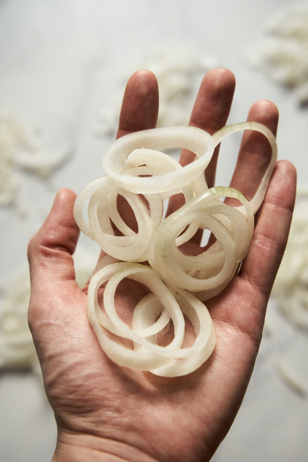 Onion sliced in Rings in the hand