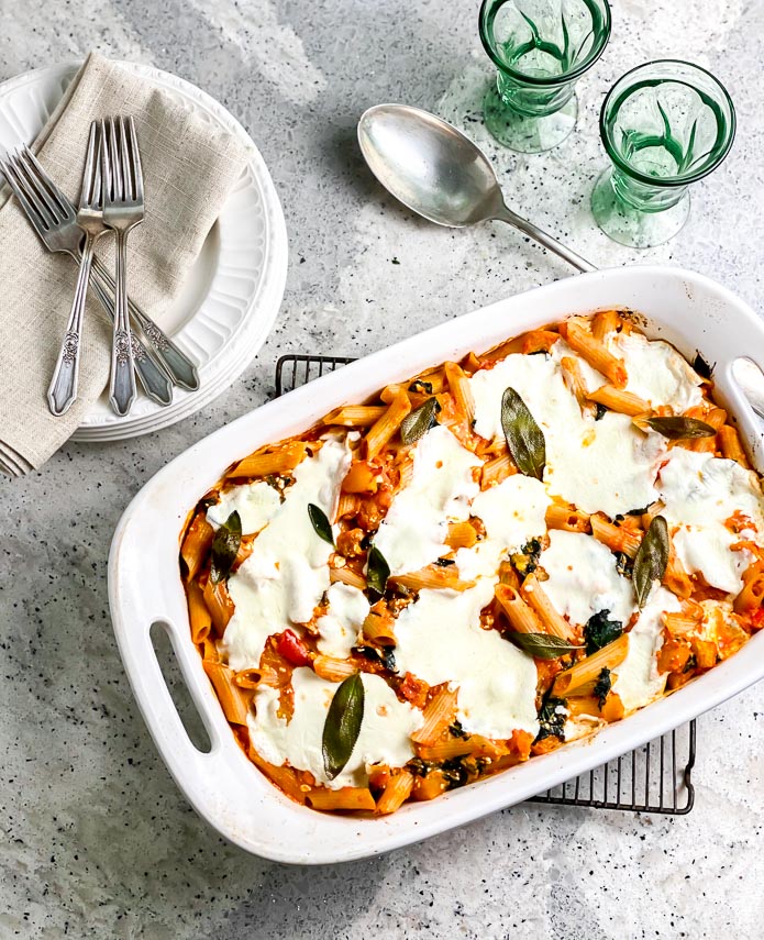 Roasted Pumpkin Baked Pasta with Sage