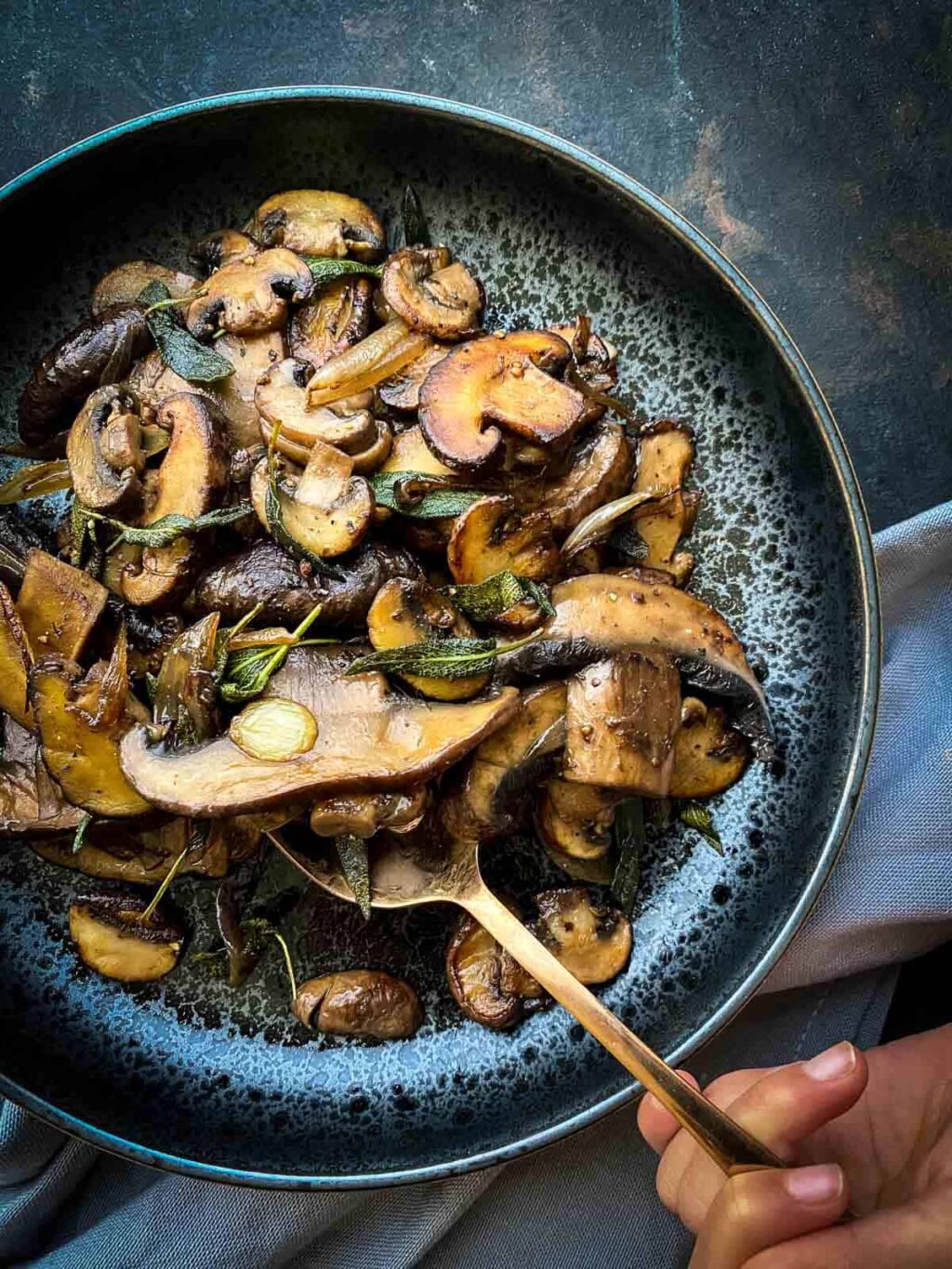 Easy sautéed mushroom with soy sage butter