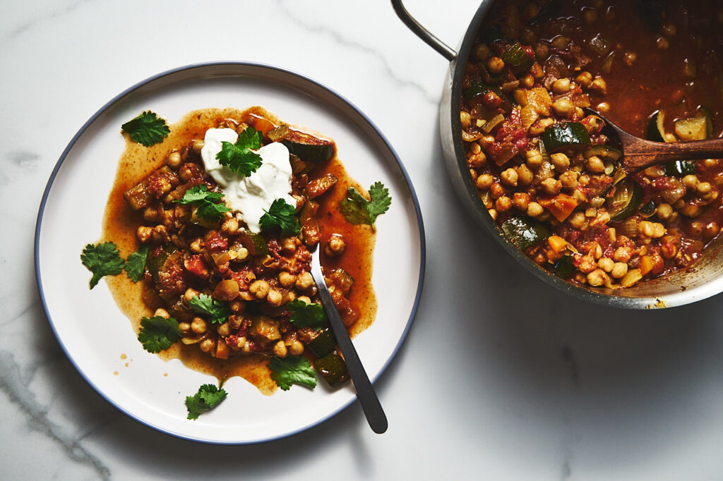 Chickpea tagine on a platter and in a pot