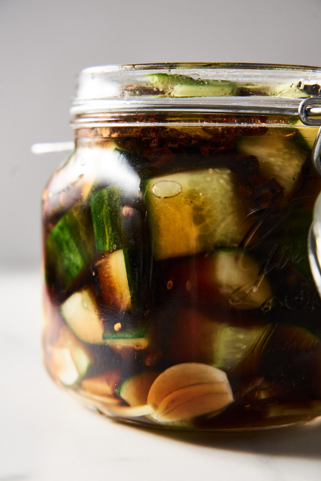 Prepared Unbeaten Cucumbers or Pickles pickled with soy sauce, garlic and chili Chinese style